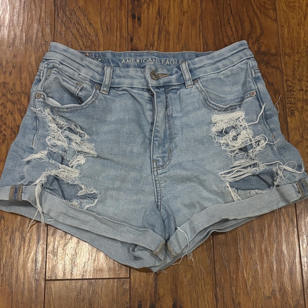 American Eagle Outfitters Women's Ripped Jean Shorts - Light Blue